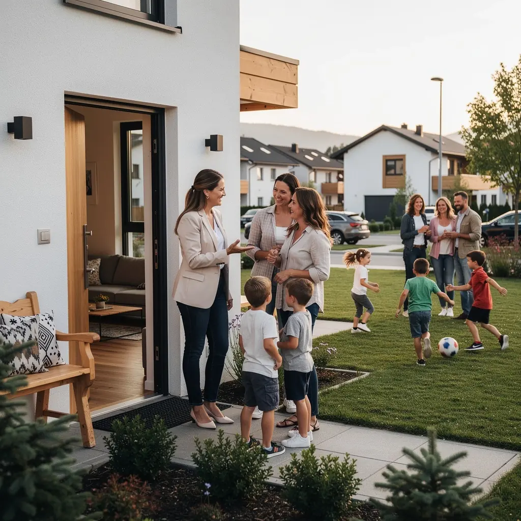 Ansicht eines futuristischen GebГ¤udes in Wien, umgeben von urbaner Natur.
